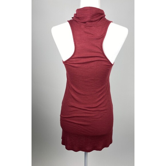 Sun & Shadow Womens XS Sleeveless Halter Turtleneck Ribbed Tunic Hi Low Top Red - Picture 5 of 8